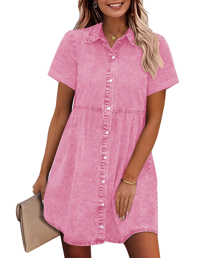 Vestido Camisón Emma para Mujer en Denim – Vestido Babydoll Abotonado con Volantes Superpuestos