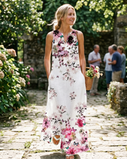 Vestito lungo floreale da donna Genevra – Abito bohemien con scollo a V, stampa farfalle e tasche