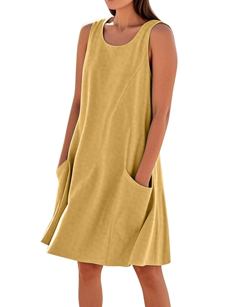 Ellai Robe Été Femme – Coton Sans Manches Longueur Genou avec Poches