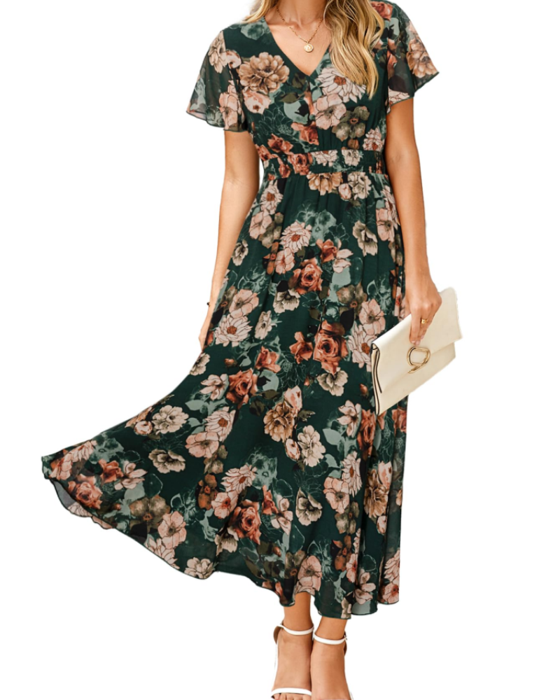 Vestido Isabella Fleurie para Mulher – Vestido Boémio Midi Longo Elegante com Decote em V