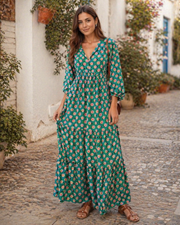 Rina Šaty Boho Femme – Květinový Vzor, Výstřih do V a Lehká Nabíraná Letní Rukávová