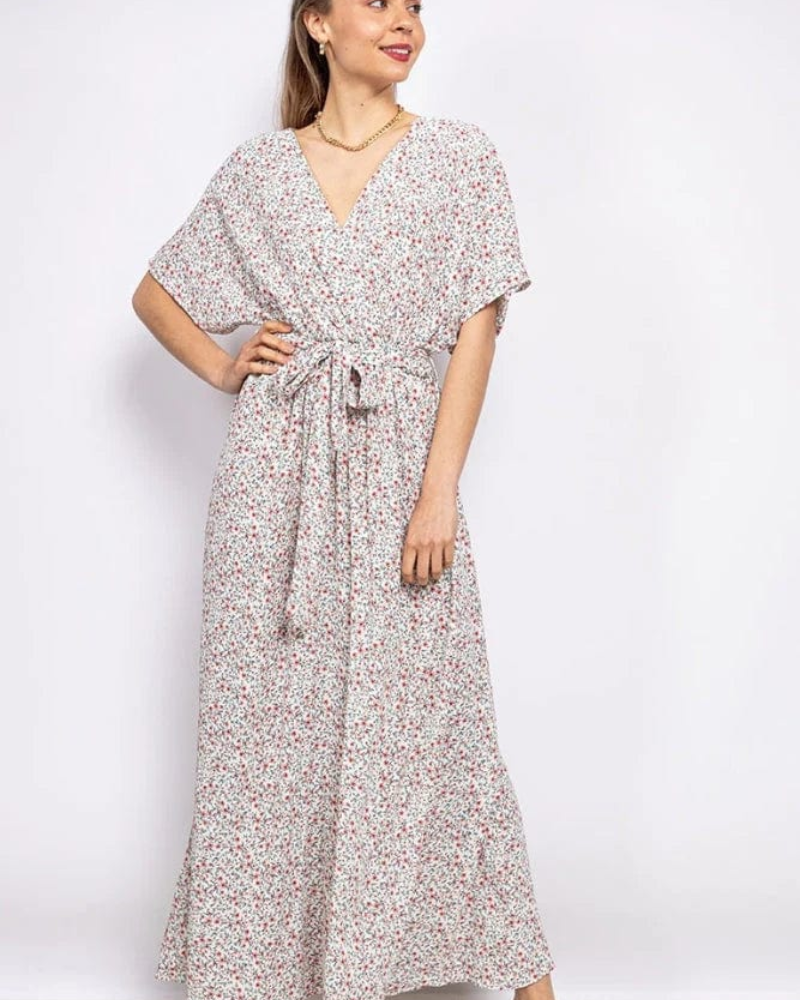 Ysaline Robe Maxi Femme – Robe Fleurie Bohème à Col V avec Ceinture à Nouer