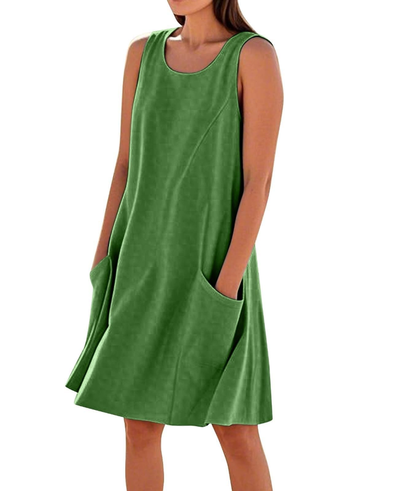 Ellai Robe Été Femme – Coton Sans Manches Longueur Genou avec Poches