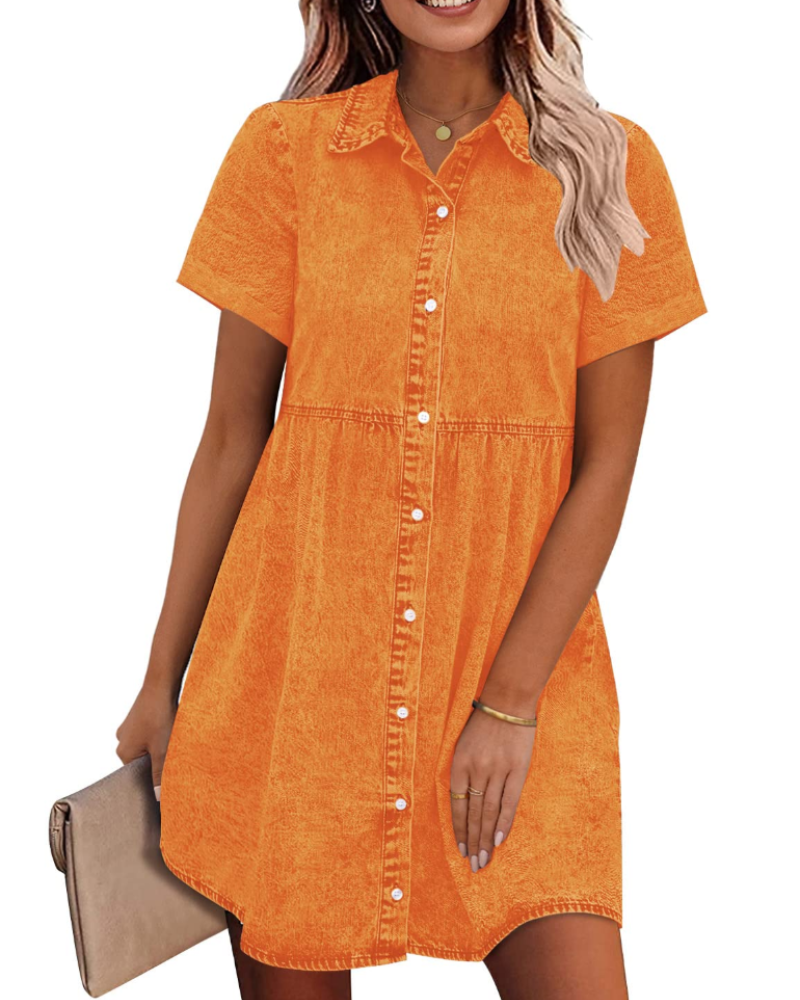 Vestido Camisón Emma para Mujer en Denim – Vestido Babydoll Abotonado con Volantes Superpuestos