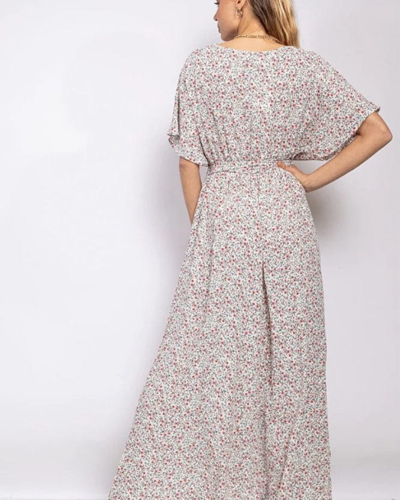 Ysaline Robe Maxi Femme – Robe Fleurie Bohème à Col V avec Ceinture à Nouer
