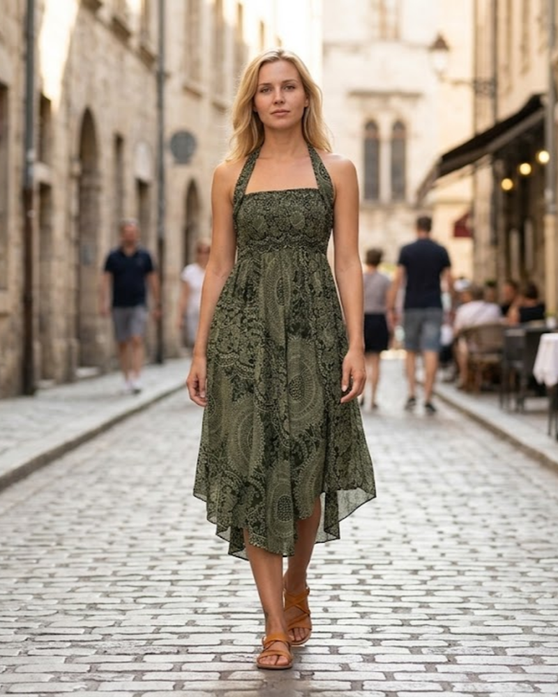Luna Maxi Jurk Dames Zomer – Boheemse Print Mouwloos & Gedrapeerde Snit