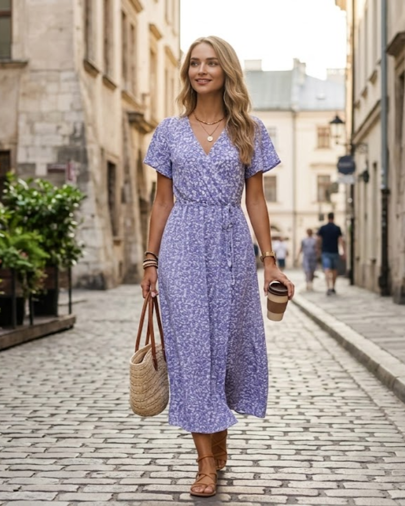 Jade Maxi-jurk voor dames – V-hals, korte mouwen, feestelijk & kantoor