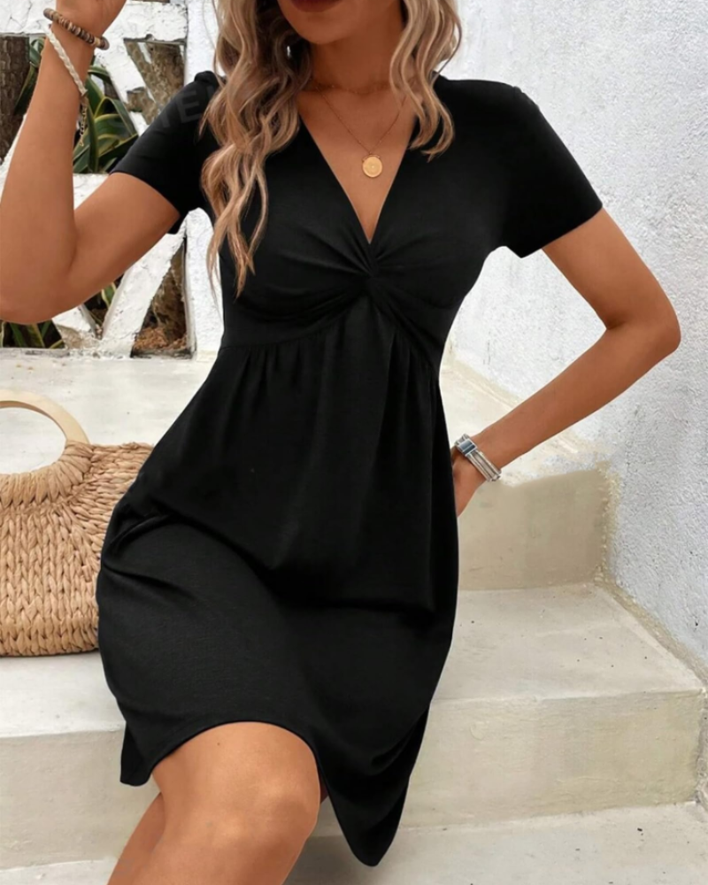 Quinn Robe Mini Femme Été – Col V Manches Courtes Taille Haute