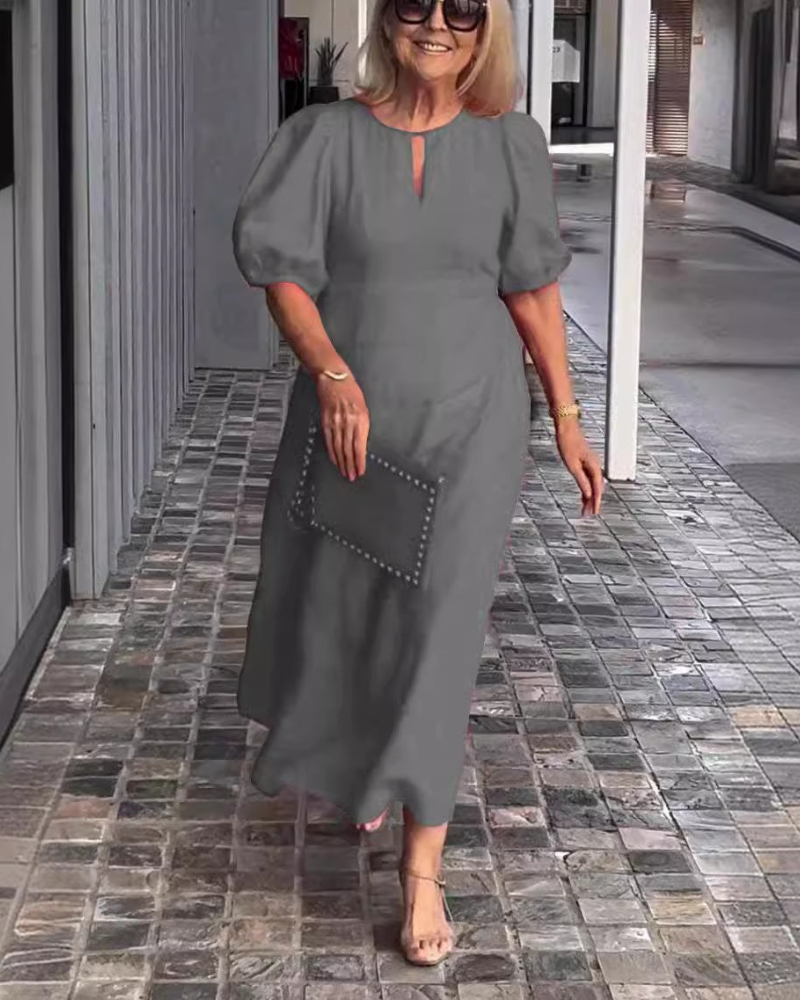 Vestido Midi Rosenda para Mujer – Vestido Elegante Fluido con Mangas Tres Cuartos y Estilo Chic