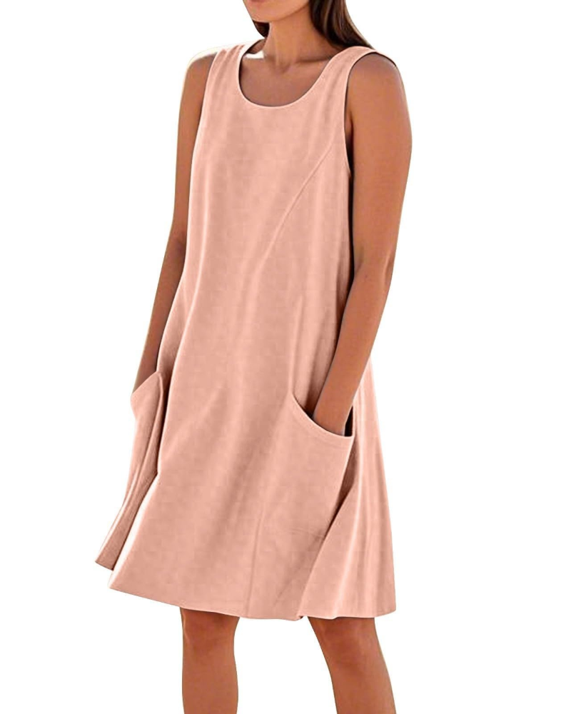 Ellai Robe Été Femme – Coton Sans Manches Longueur Genou avec Poches
