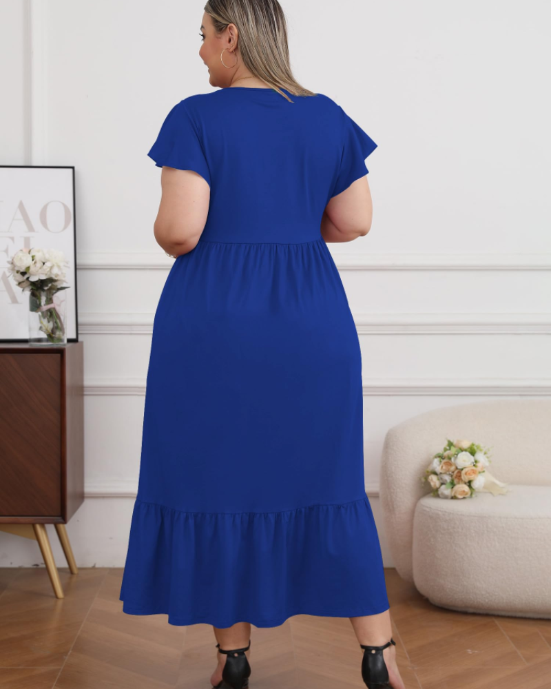 Hazel Robe Longue Femme Grande Taille – Manches Courtes & Poches