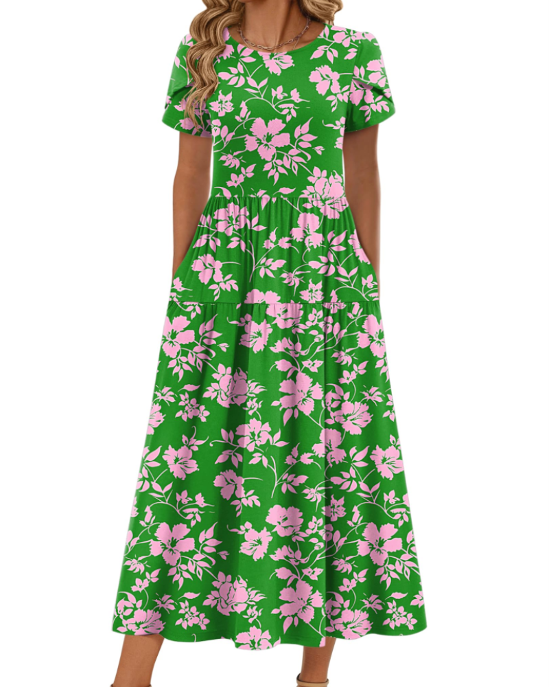 Vestido Maxi Bohemio Olivia para Mujer – Vestido Largo Floral Corte A con Bolsillos