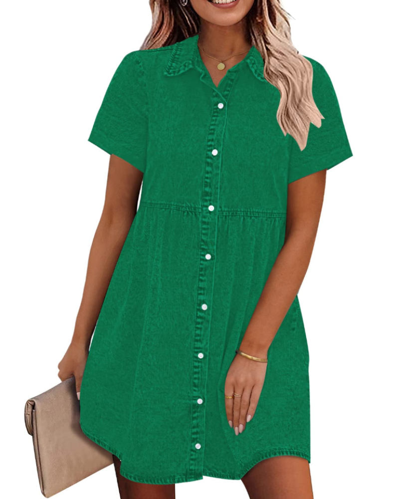 Vestido Camisón Emma para Mujer en Denim – Vestido Babydoll Abotonado con Volantes Superpuestos