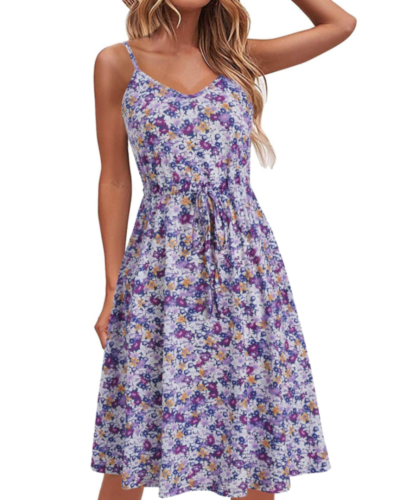 Maris Robe d'Été Femme – Robe Mini Col V à Bretelles Fines Fluide