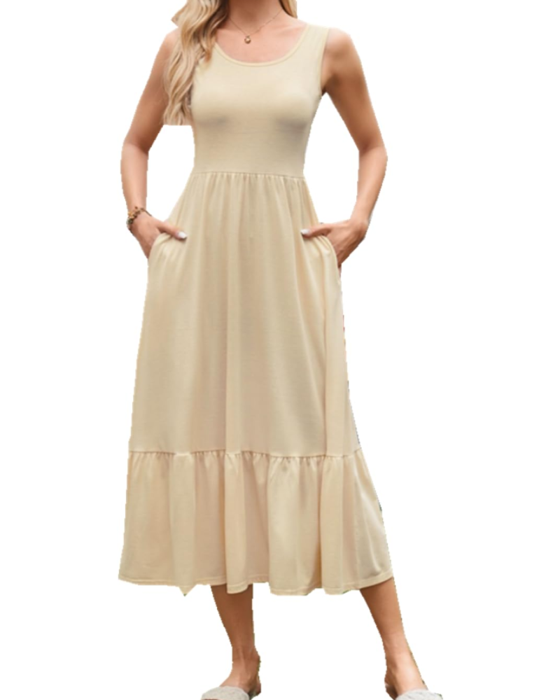 Cara Robe Maxi Femme Été – Sans Manches Col Rond & Poches