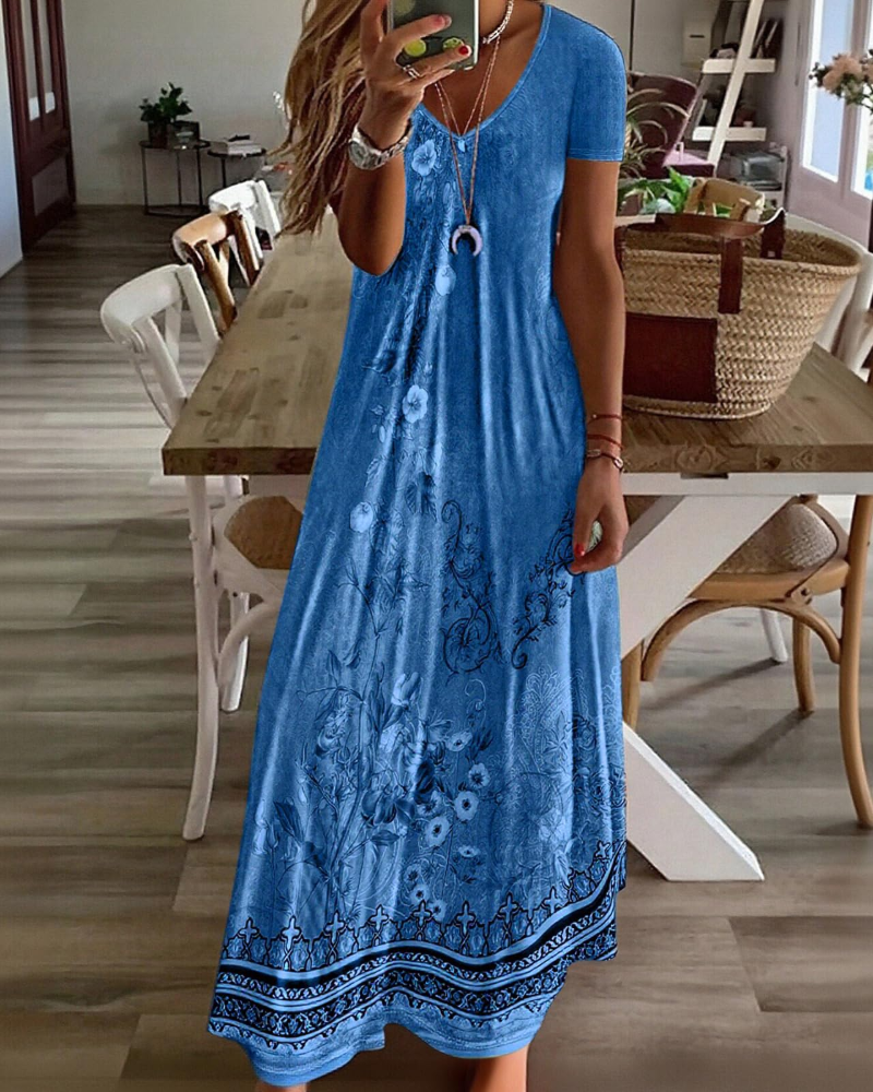 Colette Robe Resort Femme – Robe d'Été Col V Fluide à Manches Courtes