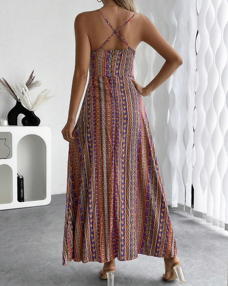 Isabell Robe Maxi Femme Été – Col V Bohème Ethnique Sans Manches