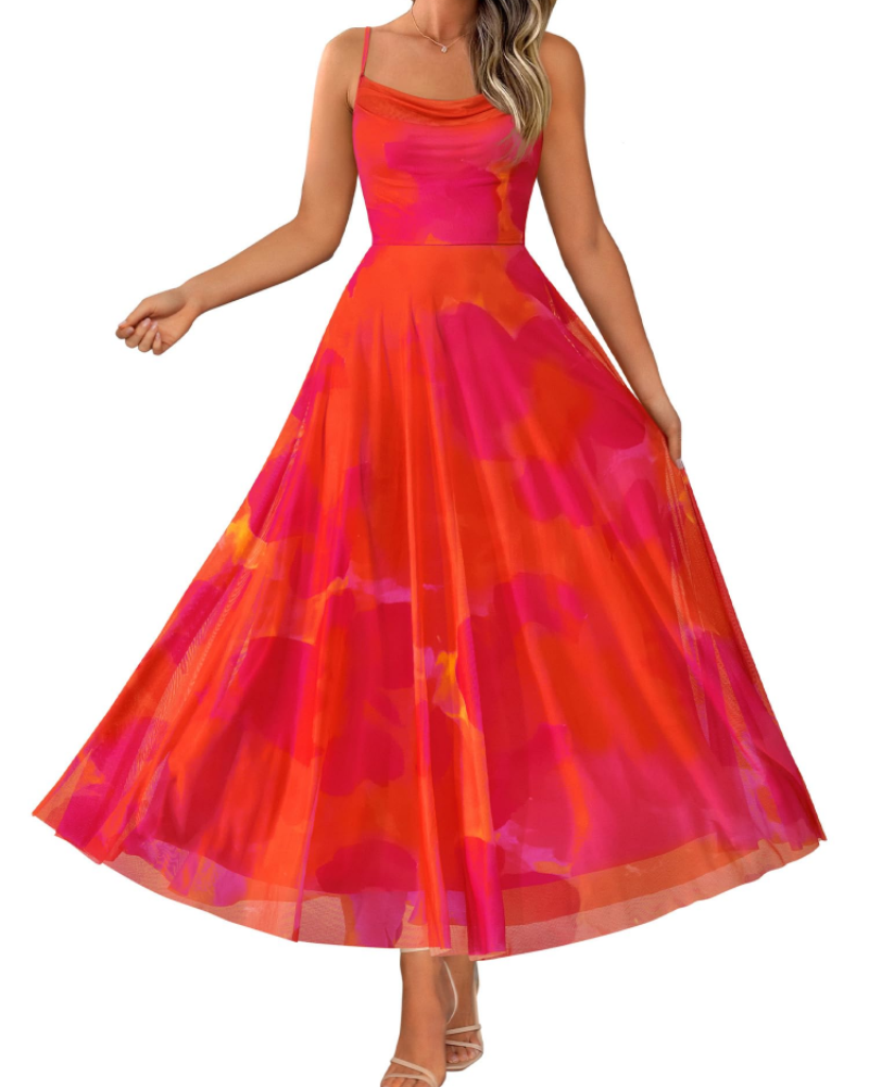 Harper Maxikleid mit Blumenmuster für Damen – Langes Boho-Kleid mit Trägern und elegantem Drapé-Ausschnitt