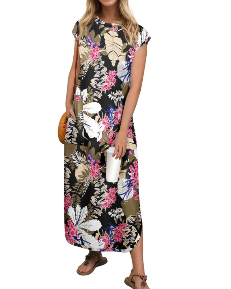 Aubrey Robe Maxi Femme Été – Sans Manches Col Rond & Poches