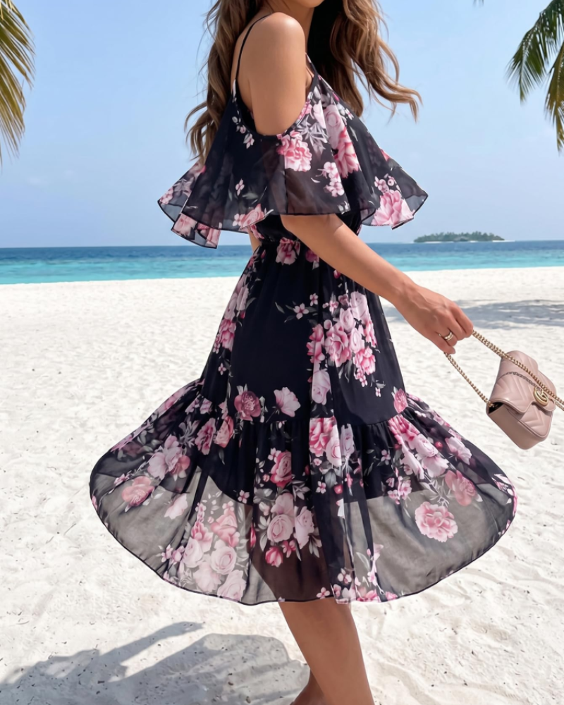 Evelyn Mini Floral Dress for Women – Summer Off-Shoulder Dress with Ruffles