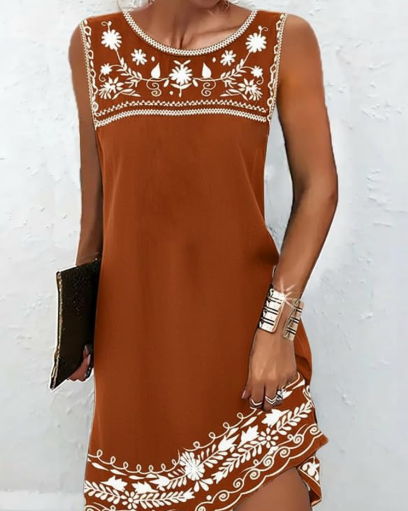 Emmeline Sommerkleid Damen – Ärmelloses Kleid mit Rundhalsausschnitt, leicht und ausgeschnitten