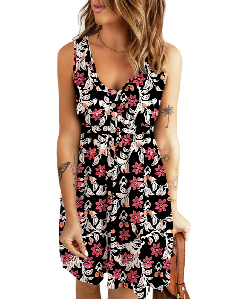 Mila Robe Femme Sans Manches – Robe Trapèze Col V avec Poches pour l’Été
