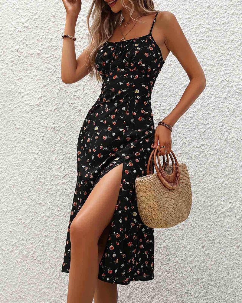 Sophie Zomerjurk Dames – Mouwloos met Stippen, Bandjes en Splitten