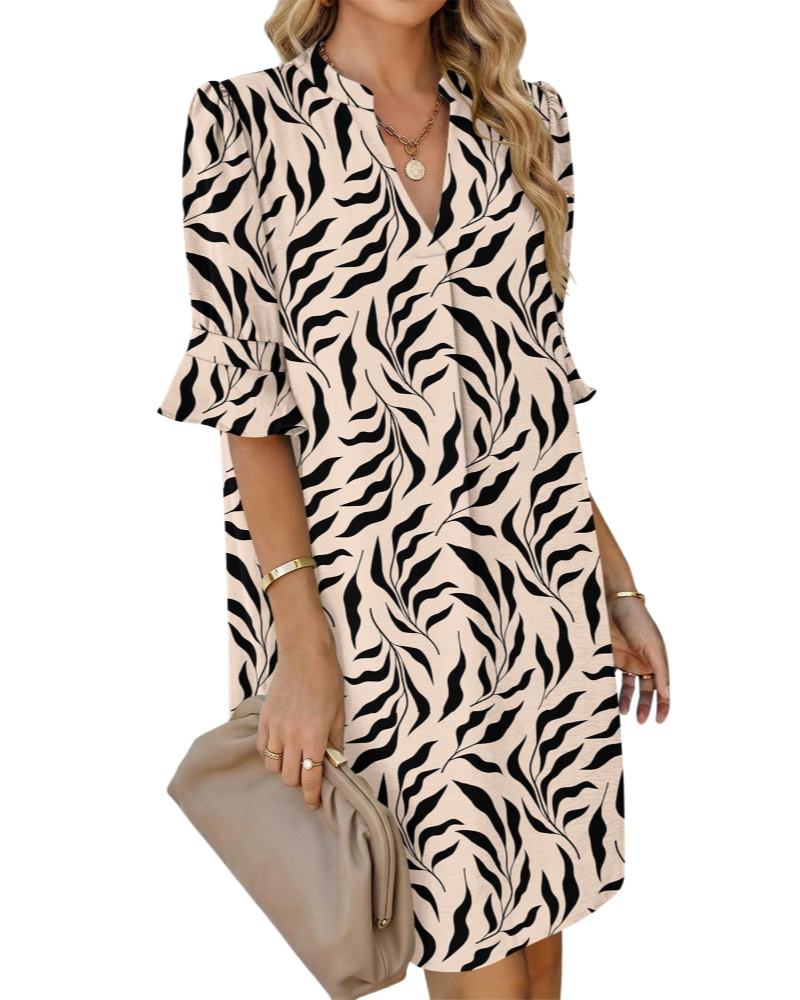 Vestido Ronella para mujer – vestido de verano con cuello en V, corte evasé, bolsillos y mangas con volantes