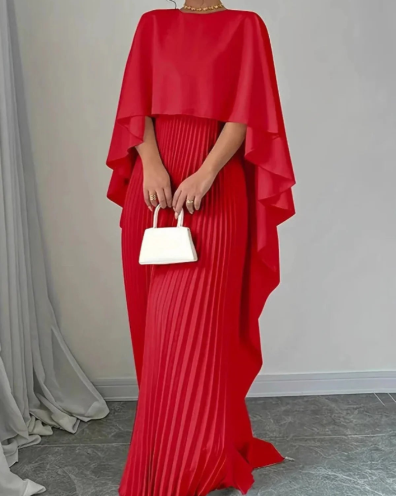 Genevieve Robe Maxi Femme – Robe Longue avec Cape Fluide et Jupe Plissée Élégante