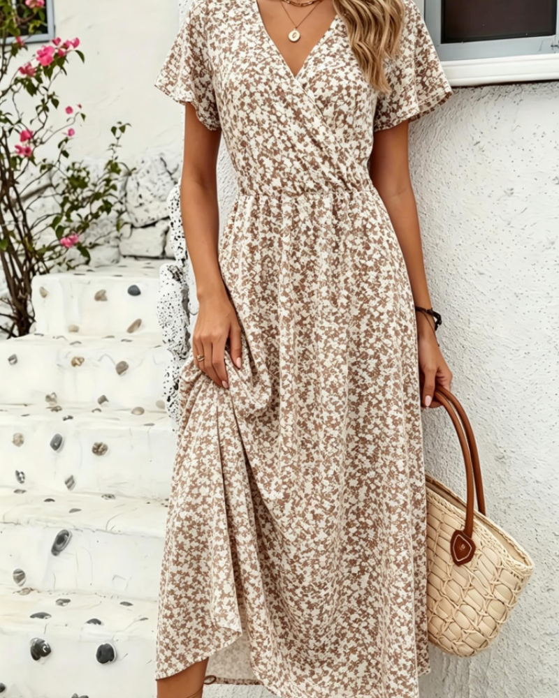 Rowena Damenkleid mit V-Ausschnitt – Leichtes und elegantes Sommerkleid mit kurzen Ärmeln