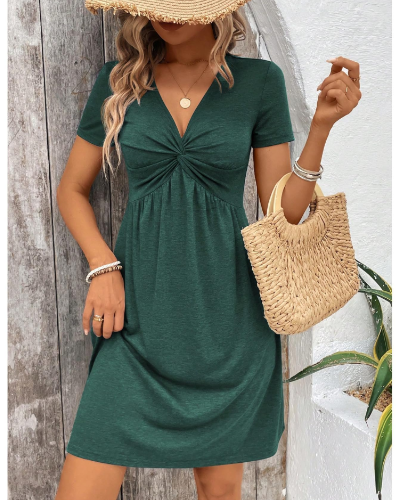 Vestido Mini Camryn para Mujer – Vestido de Verano con Escote en V, Cintura Alta y Corte Acampanado Elegante