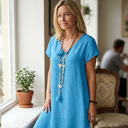 Vestido Martina Mulher – Vestido Maxi Decote em V Corte Oversize Linha A Casual Elegante Verão