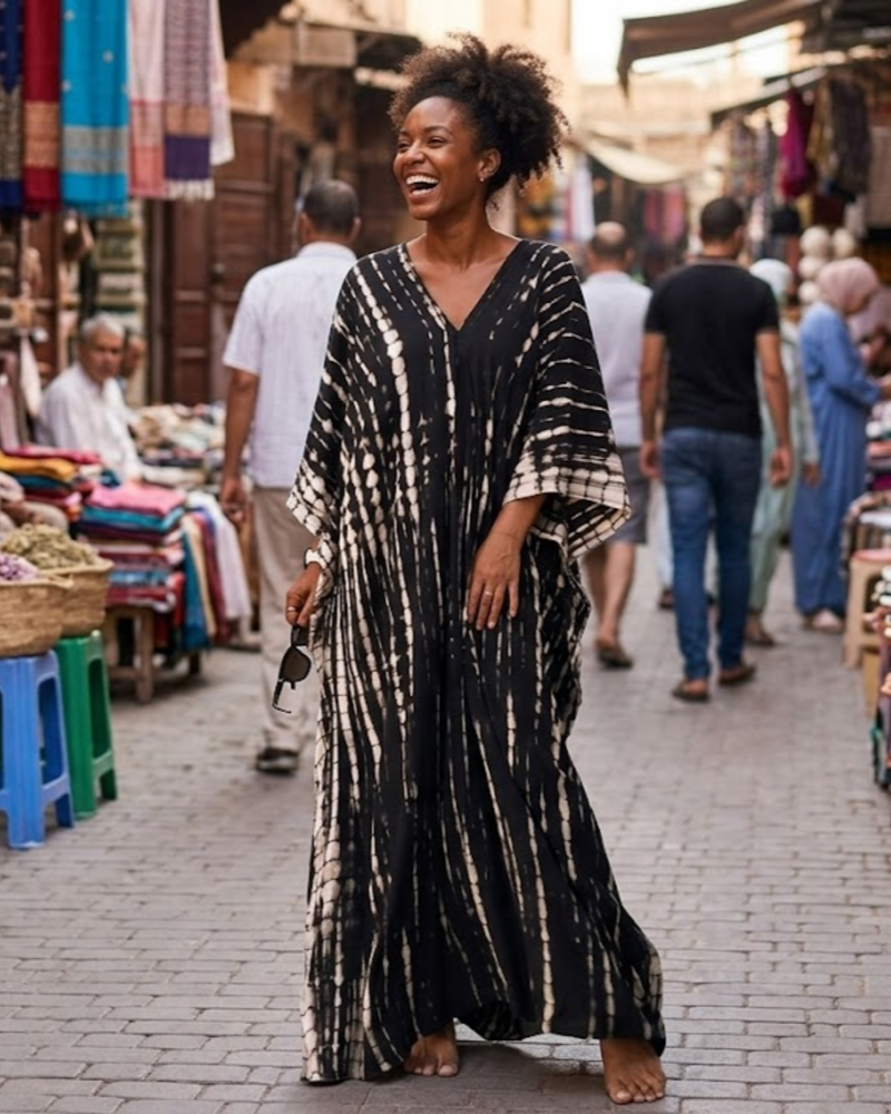 Zéliane dugački ženski kaftan boho cvjetnog uzorka – maksi haljina za plažu s V-izrezom i šišmiš rukavima