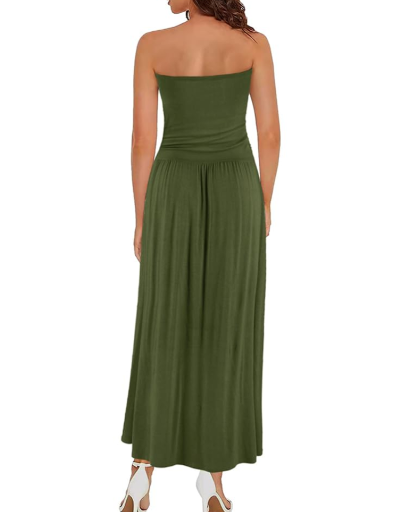 Taylor Maxikleid Damen Sommer – Einfarbiges Boho-Bustier mit Taschen