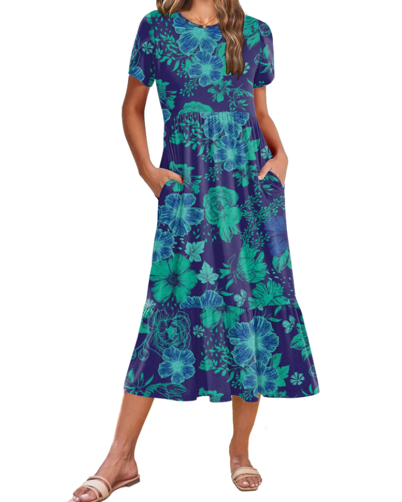 Emily Midikleid für Damen mit Volants – Sommerkleid mit ausgestelltem Schnitt, hoher Taille und Taschen