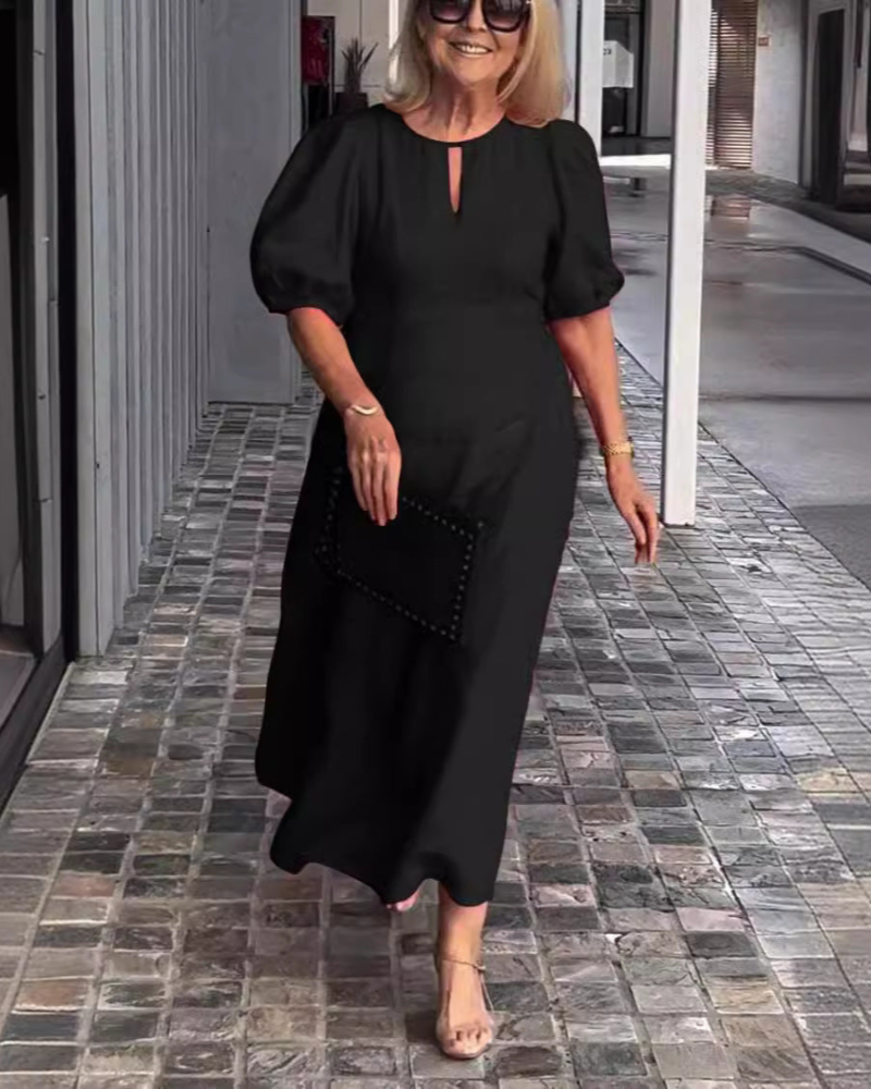 Vestido Midi Rosenda para Mujer – Vestido Elegante Fluido con Mangas Tres Cuartos y Estilo Chic