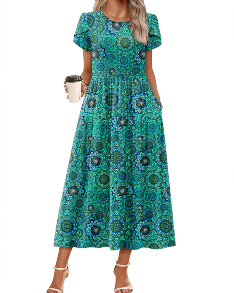 Vestido Maxi Bohemio Olivia para Mujer – Vestido Largo Floral Corte A con Bolsillos