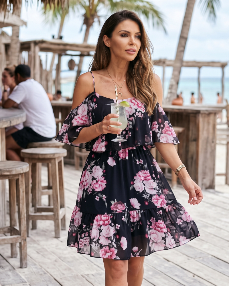 Evelyn Mini Floral Dress for Women – Summer Off-Shoulder Dress with Ruffles