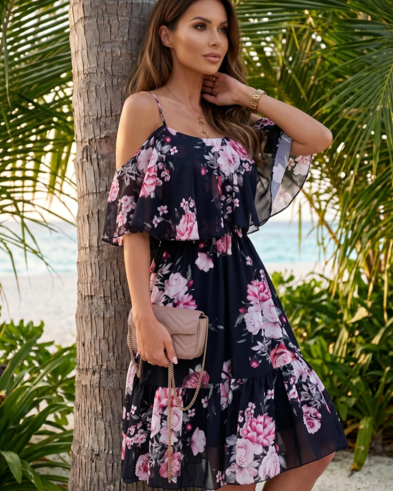 Evelyn Mini Floral Dress for Women – Summer Off-Shoulder Dress with Ruffles
