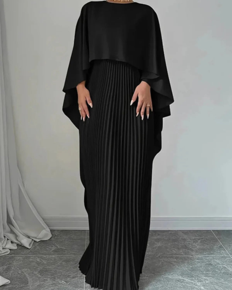 Maxi-jurk Genevieve voor dames – lange jurk met vloeiende cape en elegante geplooide rok