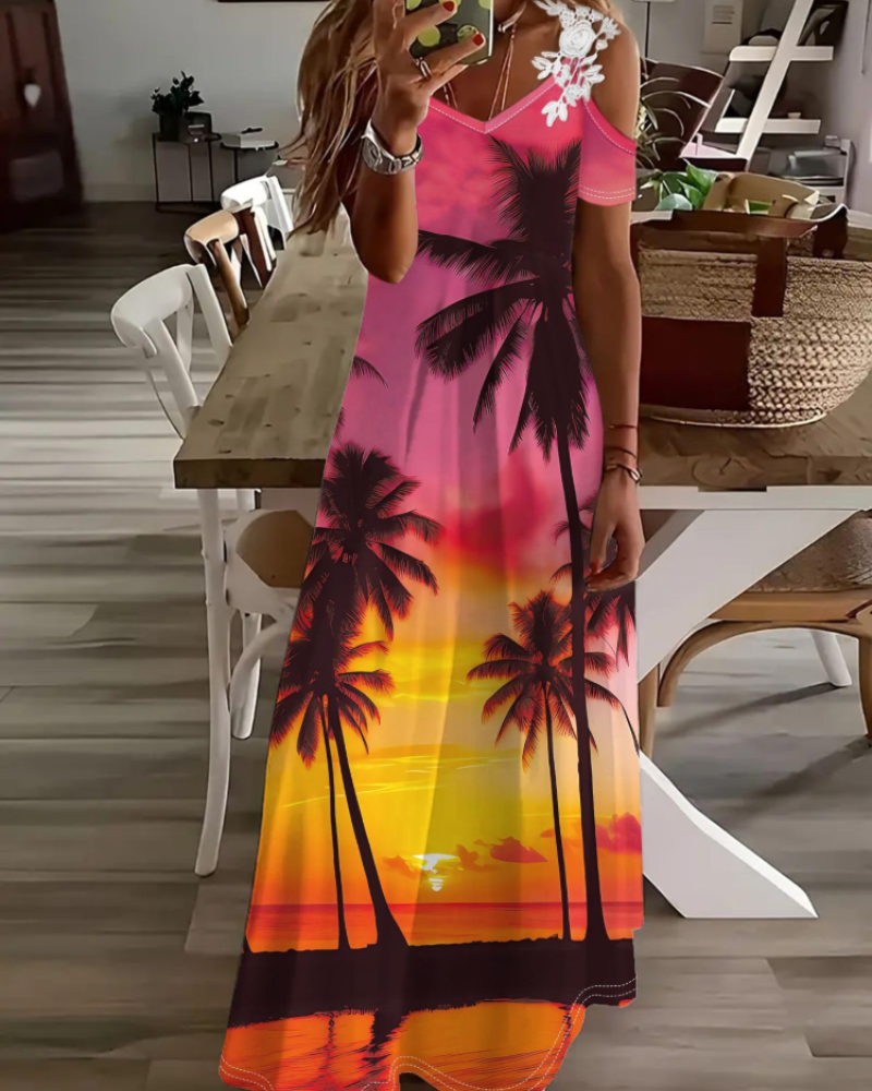 Annalise Robe Fleurie Femme – Robe Épaules Dénudées Col V Fluide d'Été