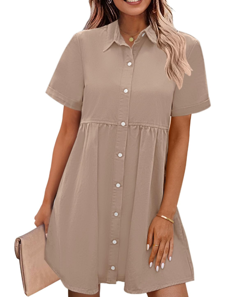 Vestido Camisón Emma para Mujer en Denim – Vestido Babydoll Abotonado con Volantes Superpuestos