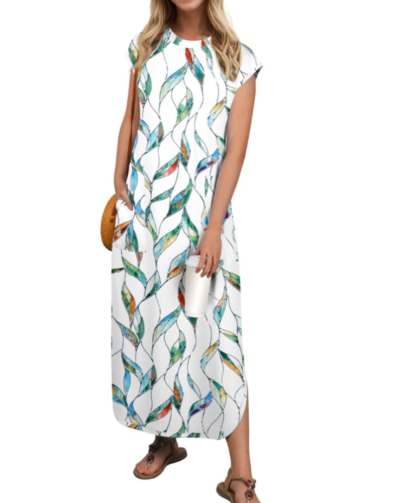 Aubrey Robe Maxi Femme Été – Sans Manches Col Rond & Poches