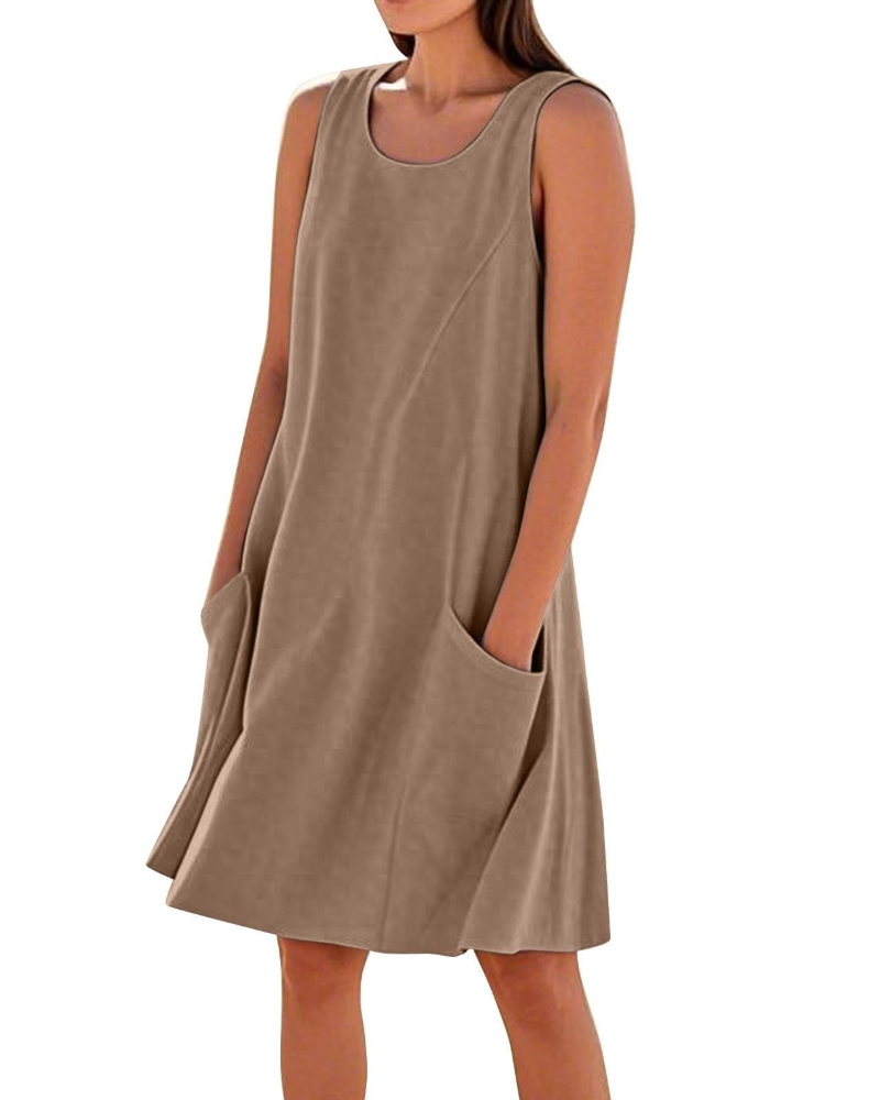 Ellai Robe Été Femme – Coton Sans Manches Longueur Genou avec Poches