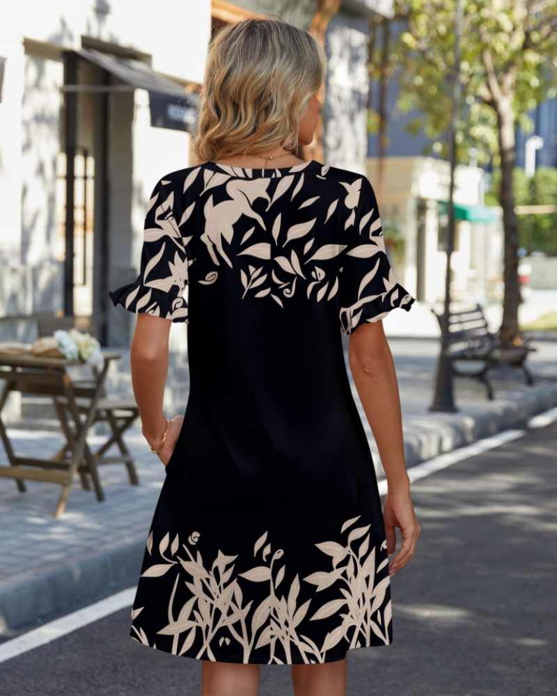 Hannah Robe Mini Bohème Femme – Robe Col V à Volants avec Poches d'Été