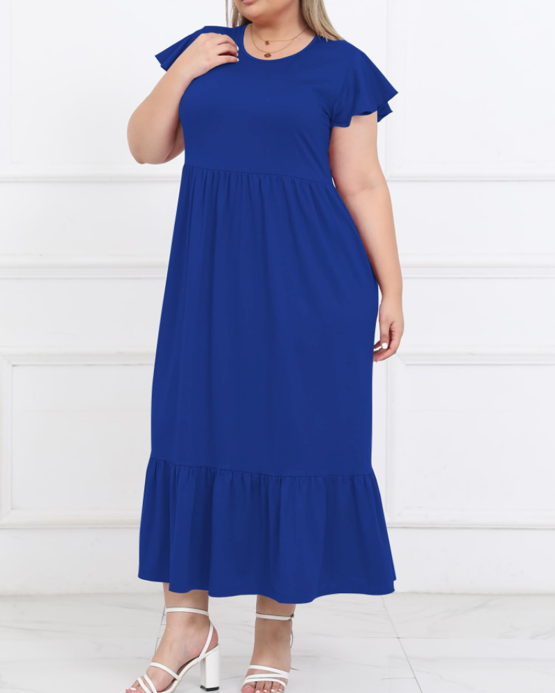 Hazel Robe Longue Femme Grande Taille – Manches Courtes & Poches