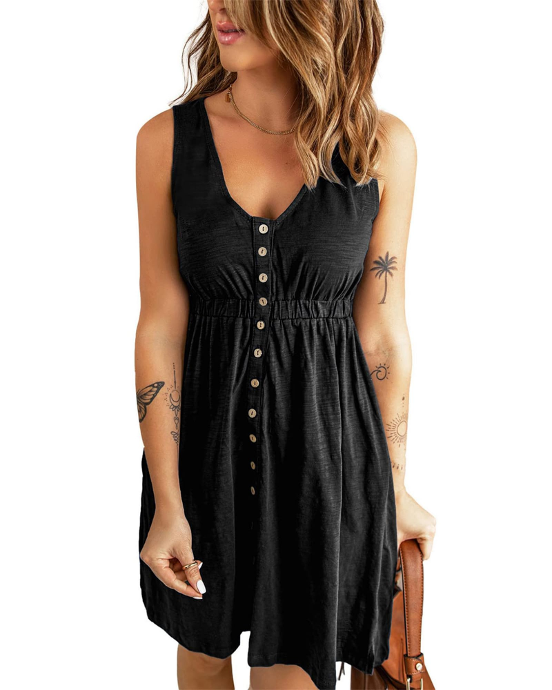 Vestido Sophie para mujer sin mangas – vestido corto acanalado con volantes y cintura alta