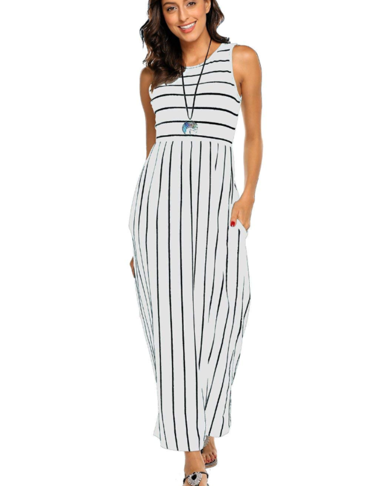 Lily Maxi Kjole til Kvinder Sommer – Boheme Tanktop med Elastisk Talje og Lommer