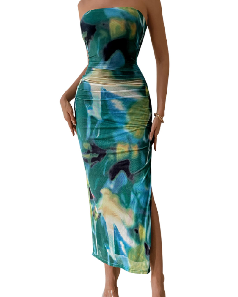 Brooklyn Robe Maxi Femme – Robe Bustier Fleurie Moulante avec Fente Élégante