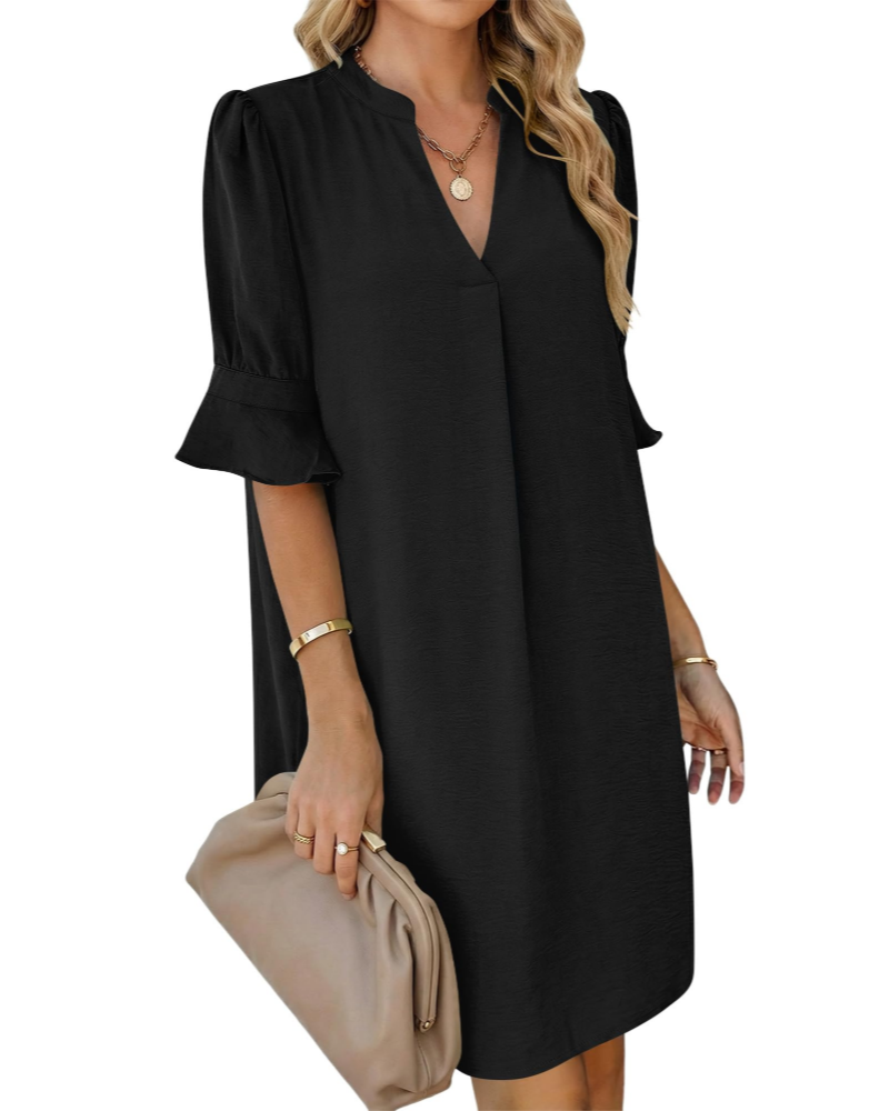 Vestido Ronella para mujer – vestido de verano con cuello en V, corte evasé, bolsillos y mangas con volantes